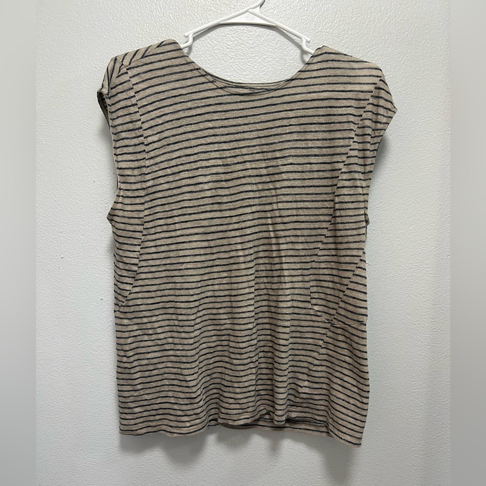 Objects without meaning 100% linen Casual Striped Beige and Black Women's Tee
